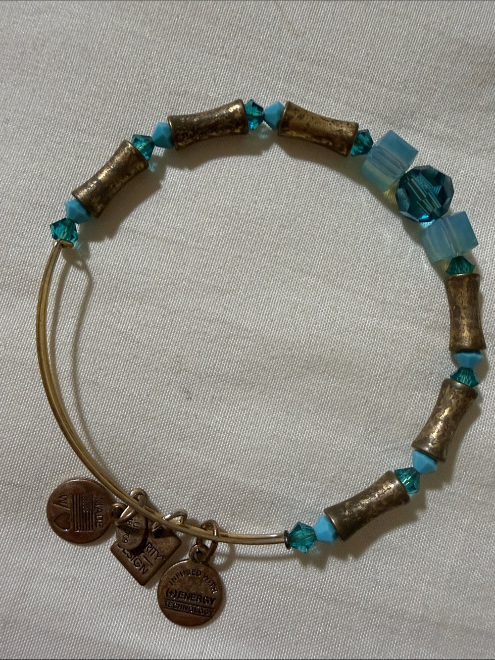Alex and Ani Turquoise and Bronze Beaded Expandable Bracelet